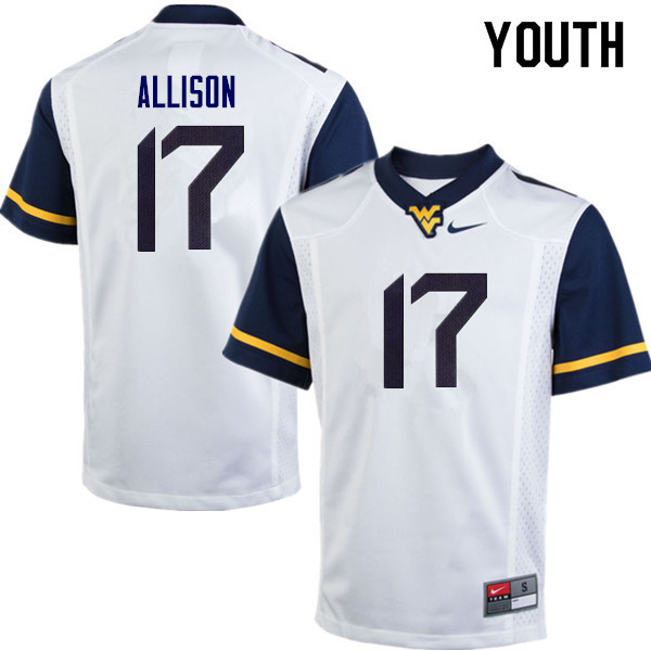Youth #17 Jack Allison West Virginia Mountaineers College Football Jerseys Sale-White - Click Image to Close